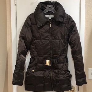 Brown winter coat with belt